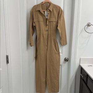 Zara Camel Button-Down Jumpsuit